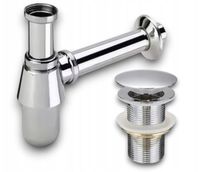 ZESTAW: SYFON UMYWALKOWY DO UMYWALKI + KOREK KLIK-KLAK BEZ PRZELEWU SREBRNY