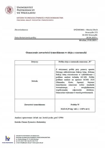 OLEJ Z CZARNUSZKI 500ml 10,62! mg/g TYMOCHINONU zimnotłoczony NIERAFINOWANY na Arena.pl