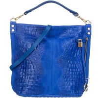 VERA PELLE torebka damska zamszowa worek z kłódeczką kroko V493 chabrowa