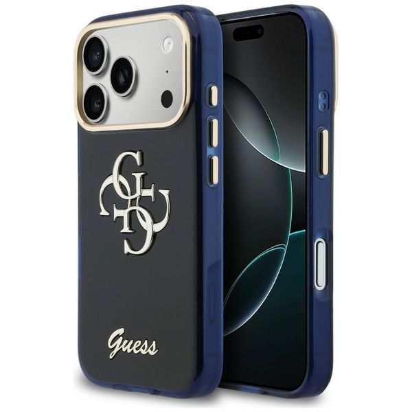 etui guess iml 4g script metal do iphone 17 pro niebieski zdjęcie 1