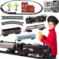 POCIĄG KOLEJKA ELEKTRYCZNA TORY LOKOMOTYWA 3 WAGONY 270CM DŁUGOŚCI STACJA