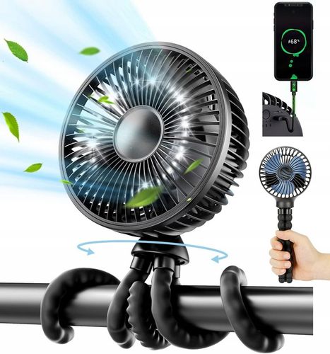 WENTYLATOR PRZENOŚNY WIATRAK BIURKOWY 5200mAh Z ELASTYCZNYM STATYWEM na Arena.pl