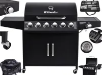 Grill Gazowy 20,3kW Ogrodowy Ruszt Pokrowiec 7 Palnikowy Sztućce 6+1 Zestaw