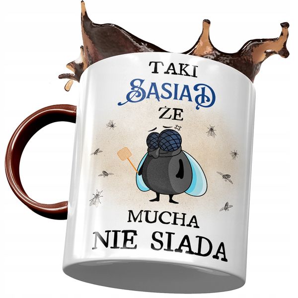 Kubek Bordowy Dla Sąsiada Że Mucha Nie Siada Z Nadrukiem Ze Zdjęciem zdjęcie 1