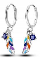 MD eleganckie kolczyki okrągłe kolorowe pióra granatowe kamienie | S925