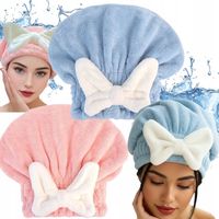 3X CZEPEK TURBAN DO SUSZENIA WŁOSÓW BŁĘKITNY Z KOKARDĄ MIĘKKI OSUSZANIE