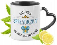 Dla Sprzątaczki Kubek Czarny Z Uszkiem W Kształcie Serca Na Prezent
