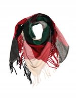 Versoli - miękka i ciepła chusta z frędzlami krata zielony bordo 2# HIT