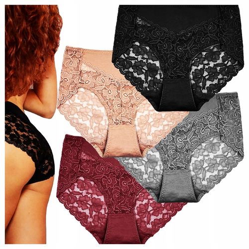 Majtki Damskie Bawełniane Koronkowe Wysoki Stan Wygodne Kobiece 4-PAK XL na Arena.pl