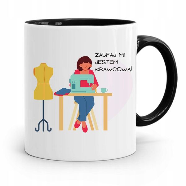 Kubek Czarny Dla Krawcowej Zaufaj Mi! Prezent Z Nadrukiem Ze Zdjęciem zdjęcie 1