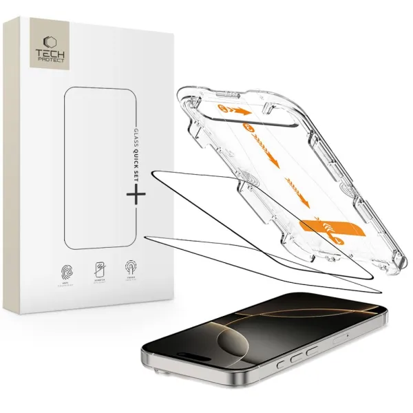 szkło hartowane tech-protect quick set+ 2-pack na iphone 16 pro zdjęcie 1