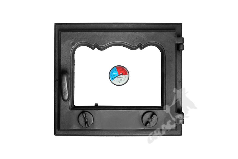 DRZWI D1 PRAWE - 33X38 CM + TERMOMETR 0-250°C żeliwne do pieca piecowe kaflowe zdjęcie 1