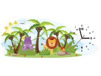 100X40CM ZEGAR LEW HIPOPOTAM DŻUNGLI OBRAZ