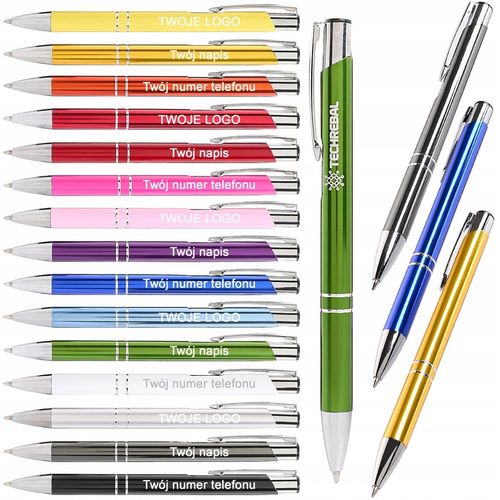 DŁUGOPISY REKLAMOWE Z GRAWEREM LOGO TWÓJ NAPIS CZARNY WKŁAD GRAWER 100 szt. na Arena.pl