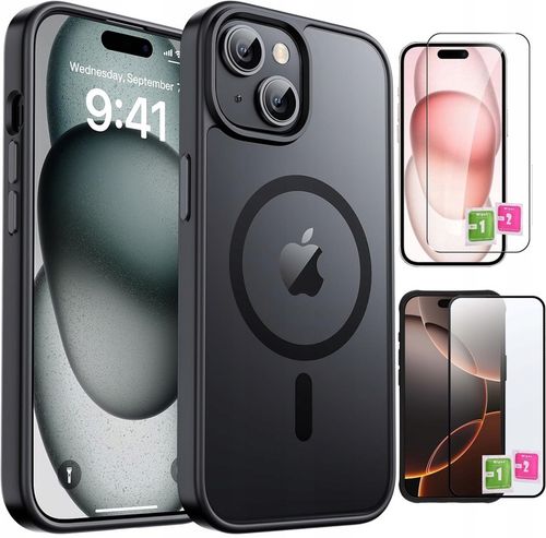 Etui do iPhone 15 do MagSafe MATT CASE WZMACNIANE 360° + 2x Szkło na ekran na Arena.pl