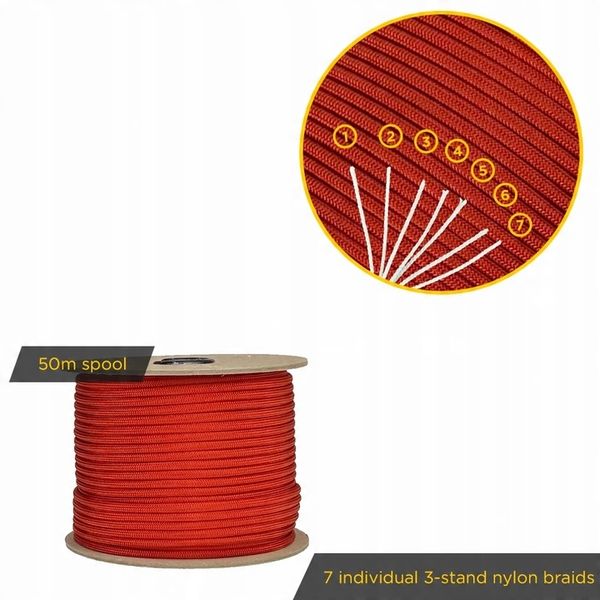 Linka EDCX 4mm Paracord 550 - (Red, 50 m) zdjęcie 2