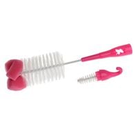 AKUKU Szczotka z gąbką do czyszczenia butelki i smoczka różowa