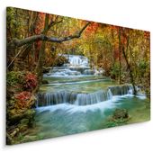 Obraz Ścienny Wodospad Kaskada Jesienny Las Natura Pejzaż 90cm x 60cm