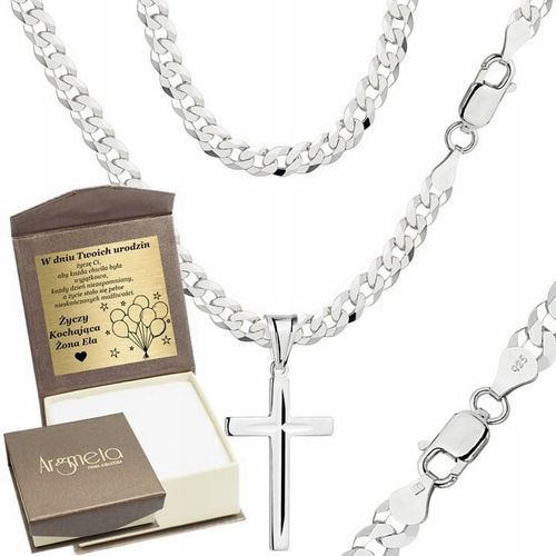 Łańcuszek Męski Srebrny Pancerka 3,80 mm z Krzyżykiem pr 925 Grawer Gratis na Arena.pl