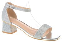 Sandały na obcasie słupku 4,5 cm. srebrne brokatowe Rozmiar obuwia - 37