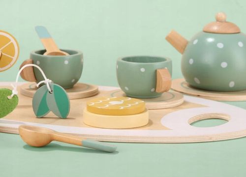 Drewniany Serwis dla Dzieci do Herbaty Kawy Zestaw Kawowy Filiżanki Zastawa na Arena.pl