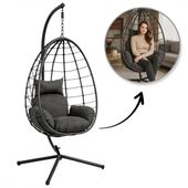 fotel wiszący huśtawka, kokon składany czarny, antracyt z poduszkami