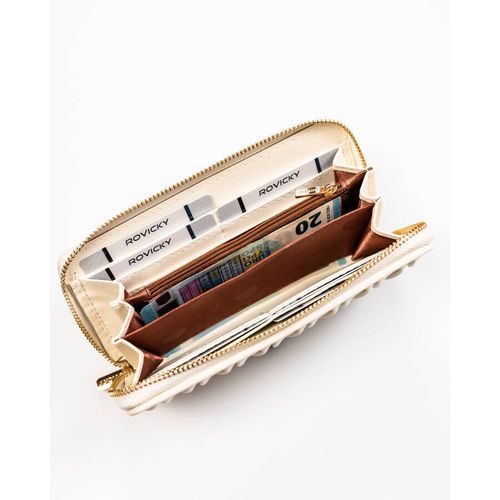 biały portfel-piórnik damski ze skóry ekologicznej o marszczonej fakturze na Arena.pl