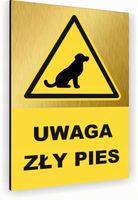 Tabliczka znak informacyjny 20x15 Złota ZŁY PIES Dibond NADRUK UV
