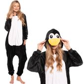 Piżama Damska Kombinezon Kigurumi Onesie Kostium Pingwin Czarny 175-185  XL