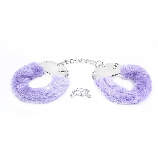 Metal Handcuffs With Purple Furry zdjęcie 1