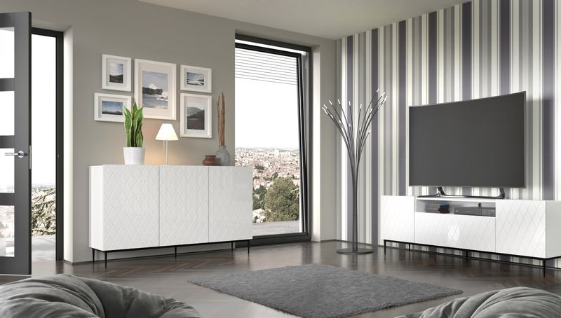 Komoda Diuna 3D 145 cm biały mat na ramie złotej lub czarnej zdjęcie 6