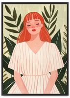 Plakat ramka ilustracja kobieta zielone liście 61x91 cm w czarnej ramie