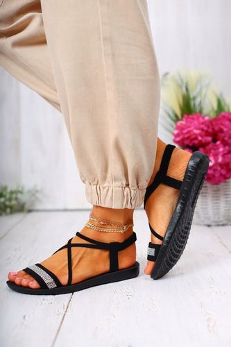 DAMSKIE SANDAŁY CZARNE LETNIE ELEGANCKIE WYGODNE CYRKONIE na Arena.pl