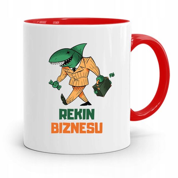 Kubek Czerwony Dla Kierownika Bossa Rekin Biznesu Z Nadrukiem Ze Zdjęciem zdjęcie 1