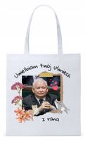 Śmieszny Pis Kaczyński Torba Eco Biała Shopper Z Nadrukiem Ze Zdjęciem