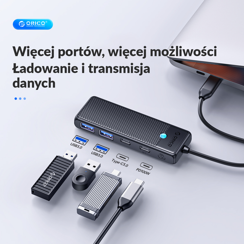 Orico Aktywny hub USB-C 5Gbps, 2x USB-A, 2x USB-C na Arena.pl