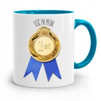 Kubek Błękitny Prezent Dla Teścia Teść Na Medal #1 Z Nadrukiem Ze Zdjęciem