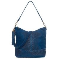 VERA PELLE torebka zamszowa listonoszka z frędzelkiem V479 c.jeansowa