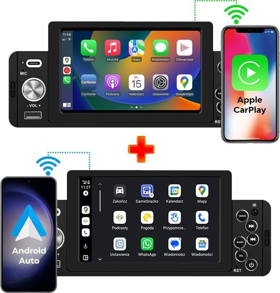 RADIO SAMOCHODOWE 1DIN BLUETOOTH 5" EKRAN DOTYK APPLE CARPLAY ANDROID AUTO zdjęcie 7