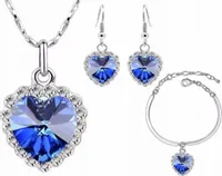 Komplet srebrnej biżuterii szafirowe srebrzone serca serce oceanu prezent