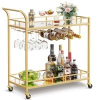 Wózek barowy loft złoty 86x38x90 cm stal szkło lustrzane stolik