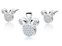 Delikatny rodowany srebrny komplet myszka mouse mysz białe cyrkonie srebro 925 Z1653ZR_W