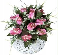 STROIK GRÓB KOMPOZYCJA CMENTARZ SZTUCZNY BUKIET SERCE RÓŻE WIĄZANKA