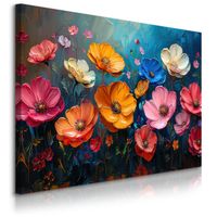 Obraz Canvas Do Sypialni Malowane Kolorowe Kwiaty Abstrakcja 40cm x 30cm