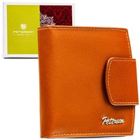 mały, skórzany portfel damski w jasnobrązowym kolorze z systemem rfid