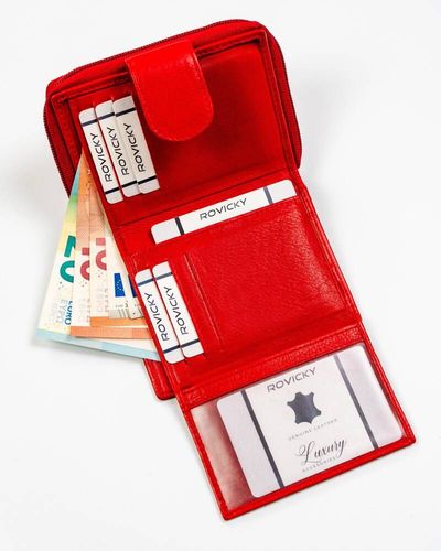 mały portfel skórzany na zatrzask w czerwonym kolorze - rovicky na Arena.pl