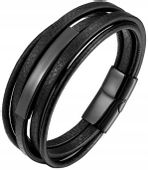 Bransoletka Skórzana Czarna Męska Stal Szlachetna