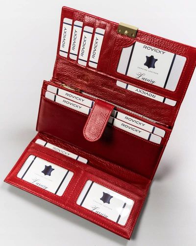 elegancki, duży portfel damski ze skóry naturalnej - rovicky na Arena.pl