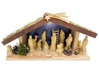 SZOPKA BOŻONARODZENIOWA DREWNIANA Z OŚWIETLENIEM + FIGURY 12 CM - 12 FIGUR