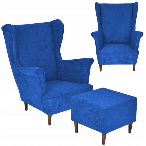 Fotel uszak MAX z podnóżkiem skandynawski Family Meble niebieski chabr na Arena.pl